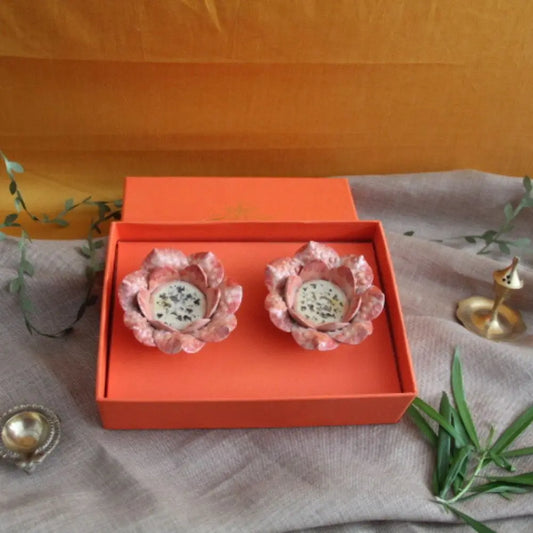 Stoneware Tealight holders | Coral | Set of 2 The confetti tree